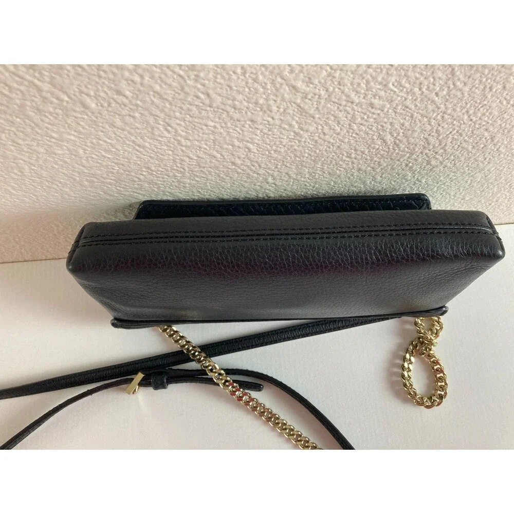 Kate Spade New York Black Pebbled Leather Crossbody Bag Gold Chain Strap Snake